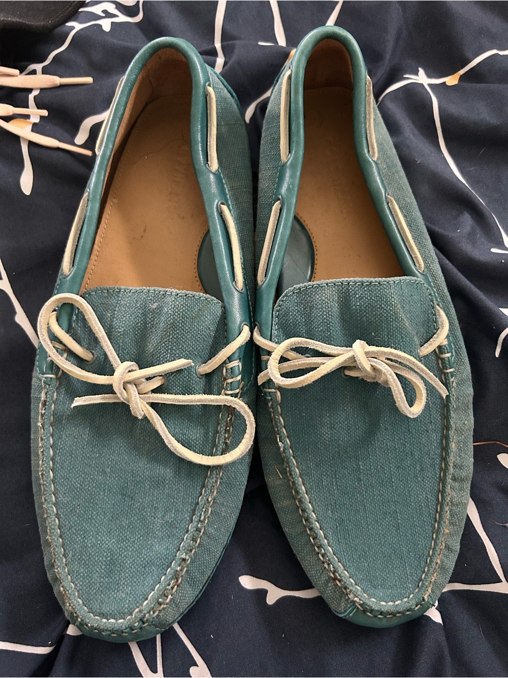 Men's Teal Canvas Cole Haan Boat Shoes with White Laces